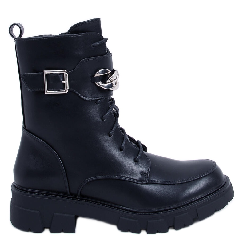 BM Bottes militaires avec une chaîne Banks Noir le noir