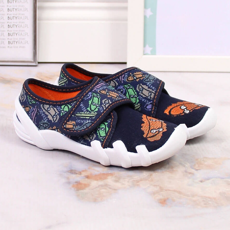 Chaussons de maison pour garçons avec velcro bleu marine Befado 273Y345 grenade