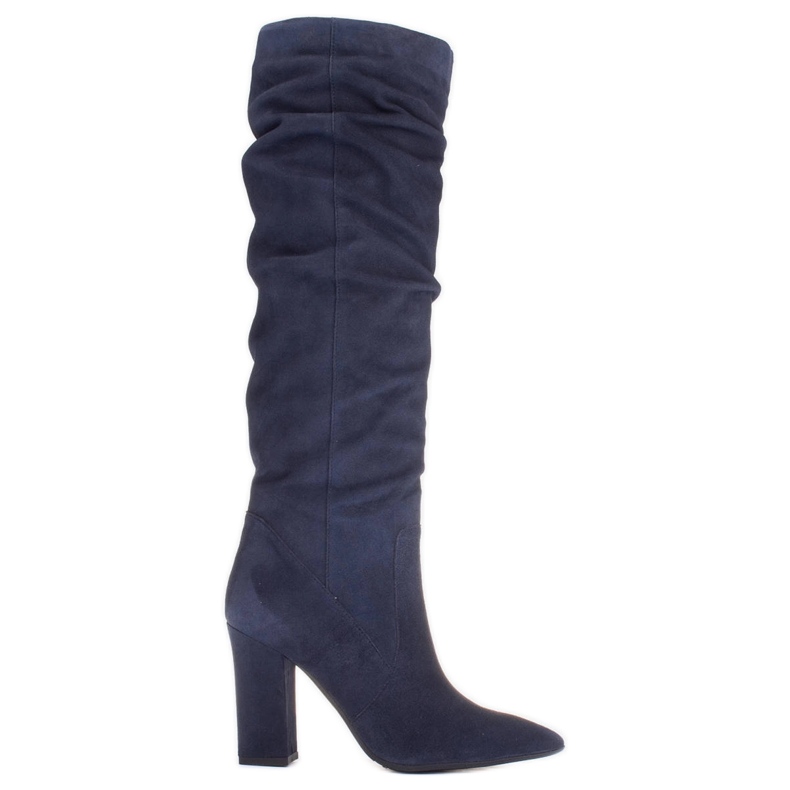 Marco Shoes Bottes hautes froissées bleu marine en daim naturel Marco Shoes Bottes hautes froissées bleu marine en daim naturel