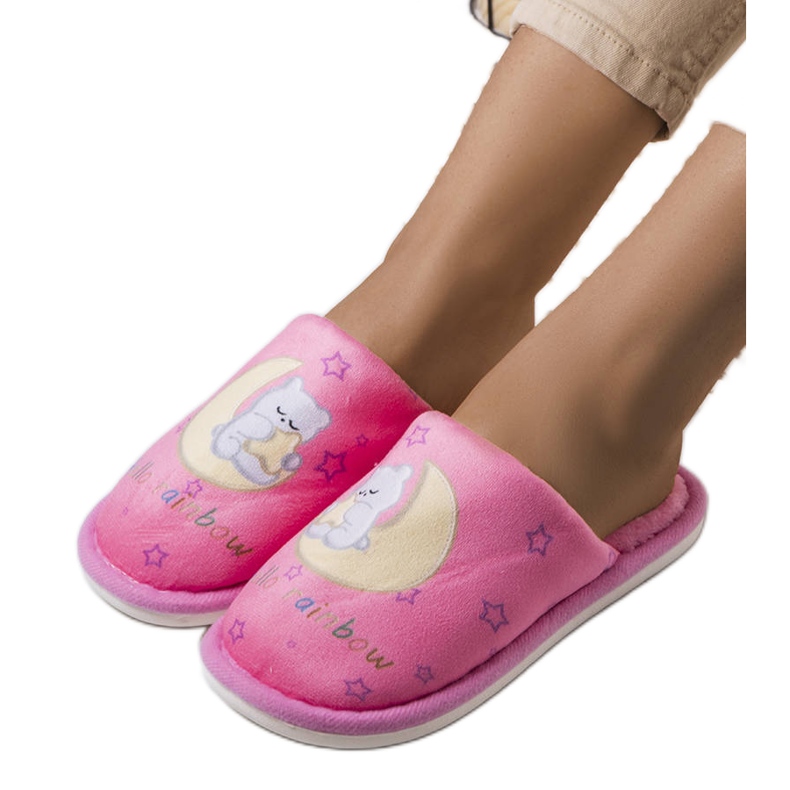 Chaussons arc-en-ciel lune rose