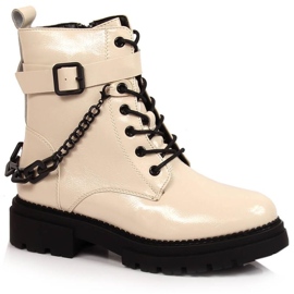 Bottes laquées avec une chaîne isolée Laura La.Fi W PMR28 beige