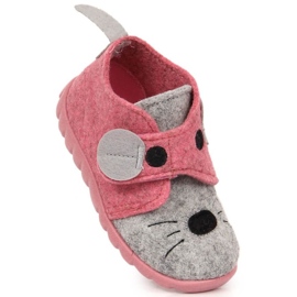 Chaussons en feutre animaux avec velcro Befado Jr BEF41 rose
