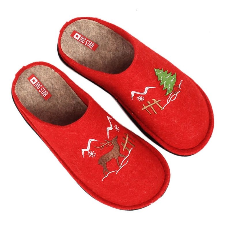 Chaussons de maison en feutre de laine Big Star W INT1803B rouge