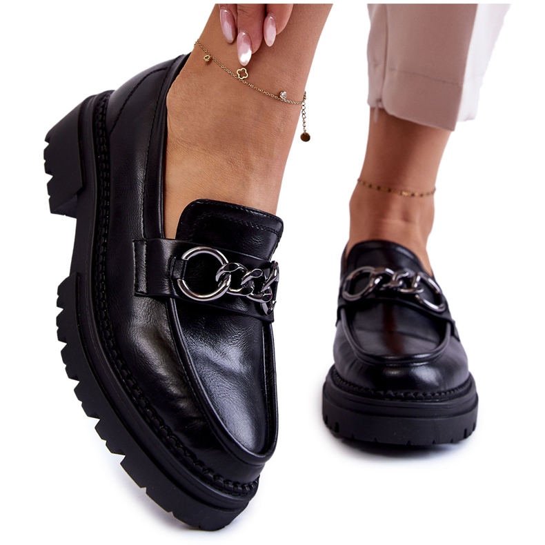 Chaussures d'éco-cuir pour femmes la.fi noir avec une chaîne le noir