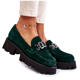 Chaussures en daim pour femmes avec décoration Laura Messi 2489 Green vert