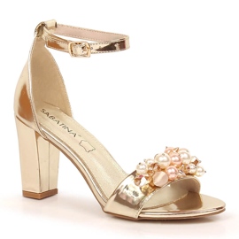 Sandales femme sur poteau miroir avec perles dorées Sabatina B185-2
