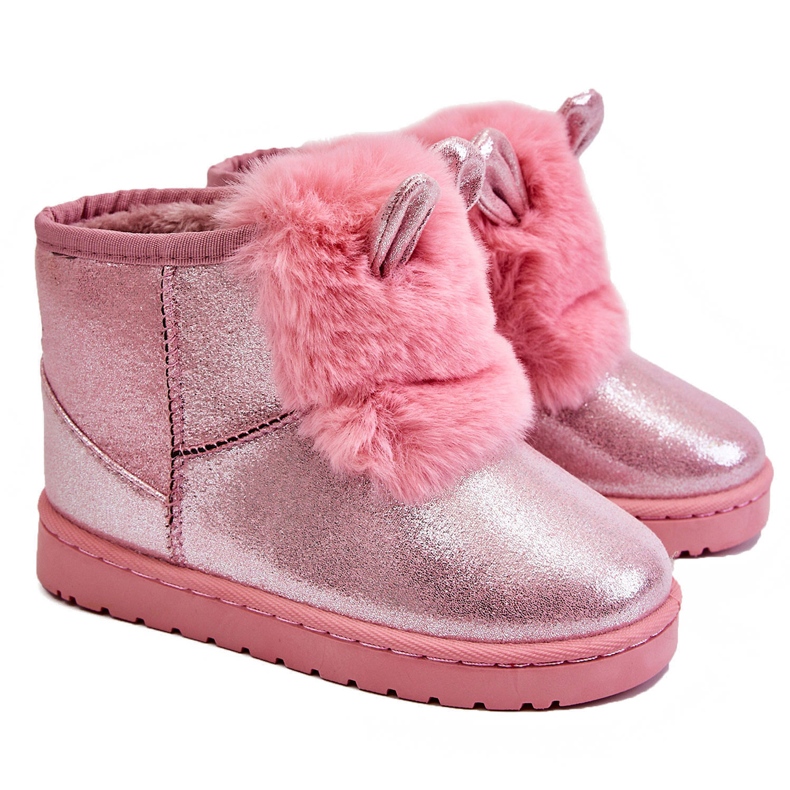 Bottes De Neige Pour Enfants Chauffées Avec Fourrure Avec Oreilles Rose Betty