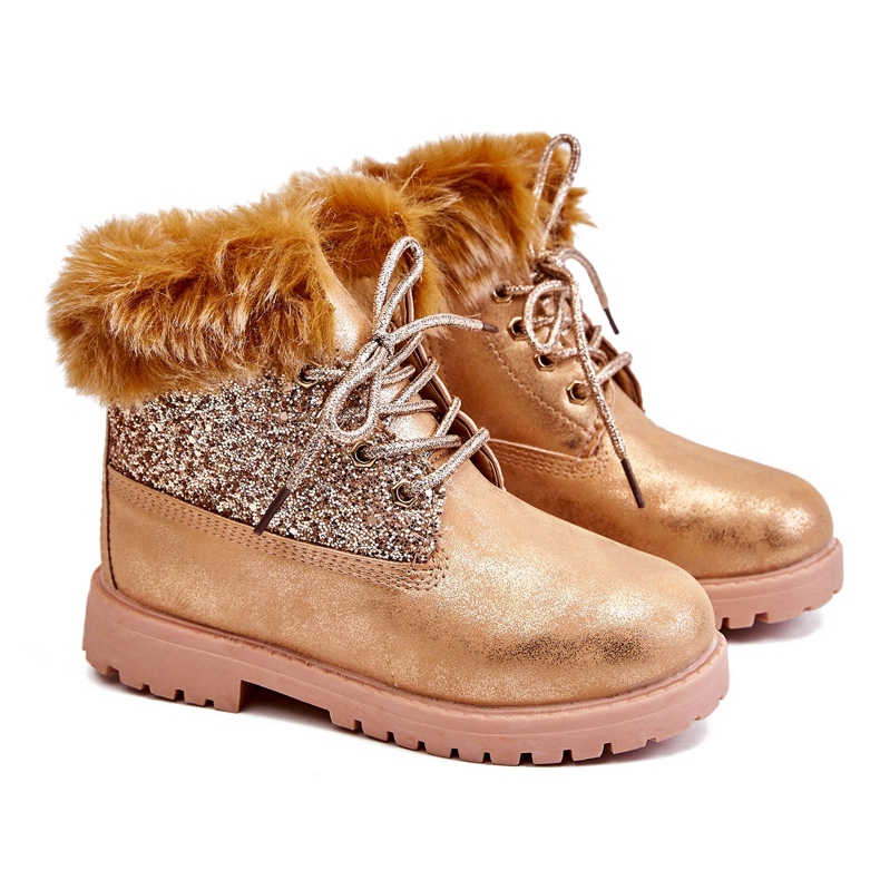FR1 Bottes de trappeur brillantes pour enfants Warm Golden Brema d'or