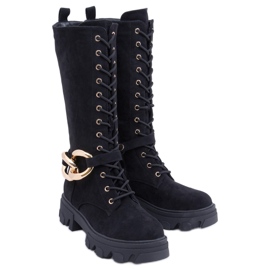 Charlize Bottes à lacets en daim noir le noir