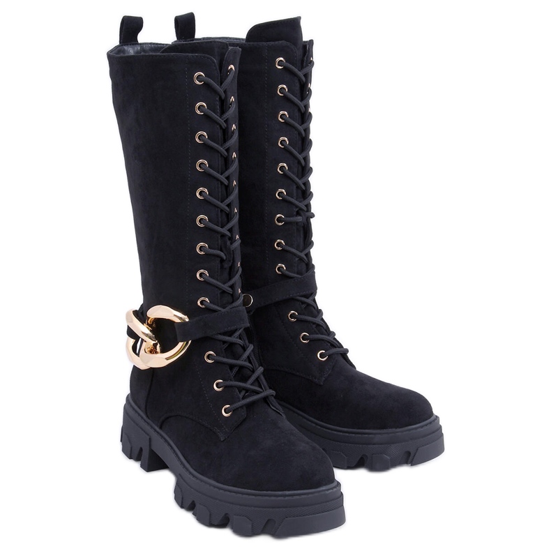 Charlize Bottes à lacets en daim noir le noir