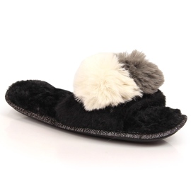 BM Chaussons femme fourrure à pompons noir Stella