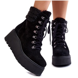 Bottes compensées en daim pour femme Noir Meniko