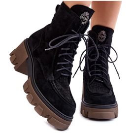 PL5 Bottes trappeur chaudes en suède pour femmes Noir Rehin