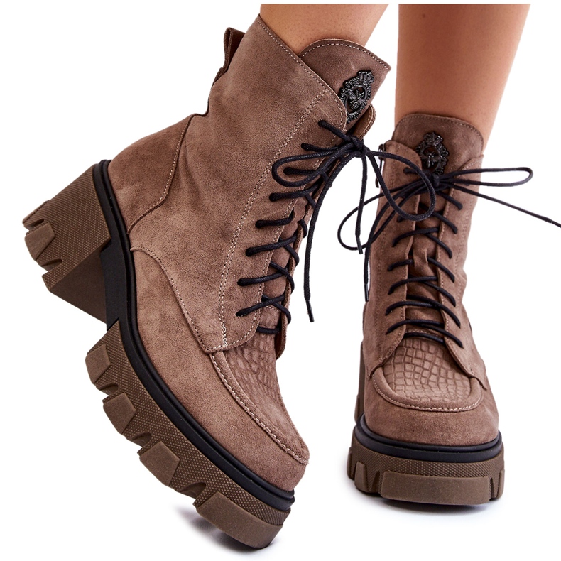 PL5 Bottes trappeur chaudes en daim pour femmes marron clair Rehin beige brun
