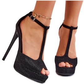 Sandales à talons hauts noires brillantes Marisha