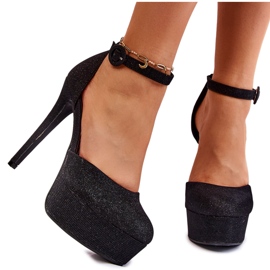 PA1 Escarpins à talons plateforme brillants noirs Jassie