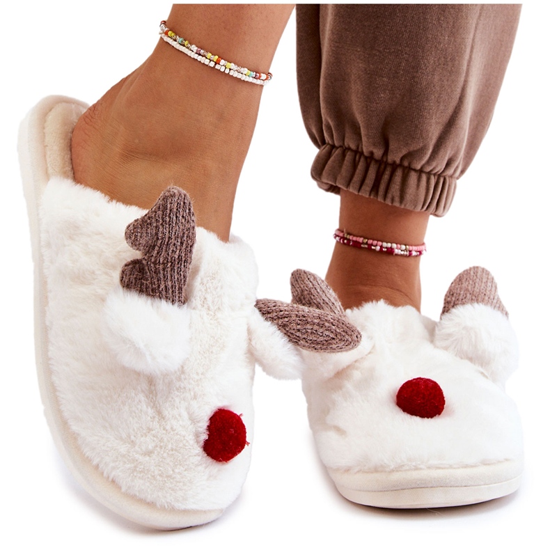 PA1 Chaussons Femme Avec Fourrure Et Renne Crème Sopya écru PA1 Chaussons Femme Avec Fourrure Et Renne Crème Sopya écru