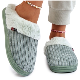 PA1 Chaussons Slip On Isolés Femme Avec Fourrure Vert Leriss