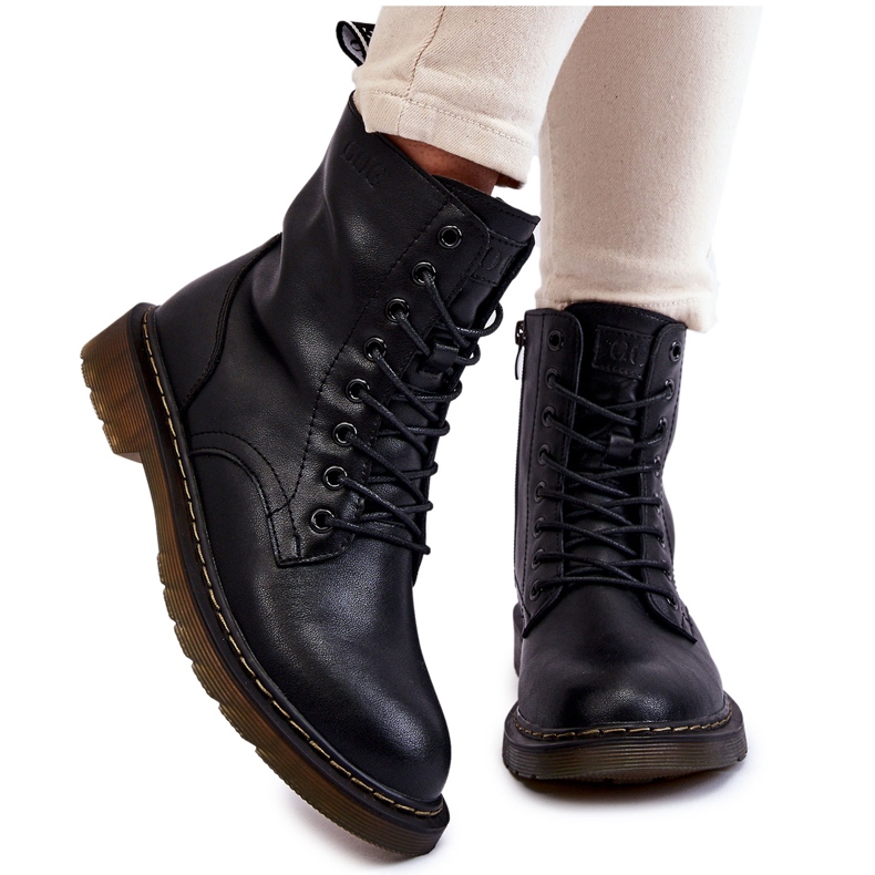 Bottes zippées chaudes en cuir pour femmes GOE II2N4060 Noir le noir
