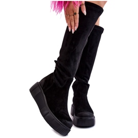 PL5 Bottes aux genoux en daim à plateforme Black Spectrum noir