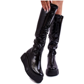 PL5 Bottes au genou à plateforme laquées Black Spectrum noir