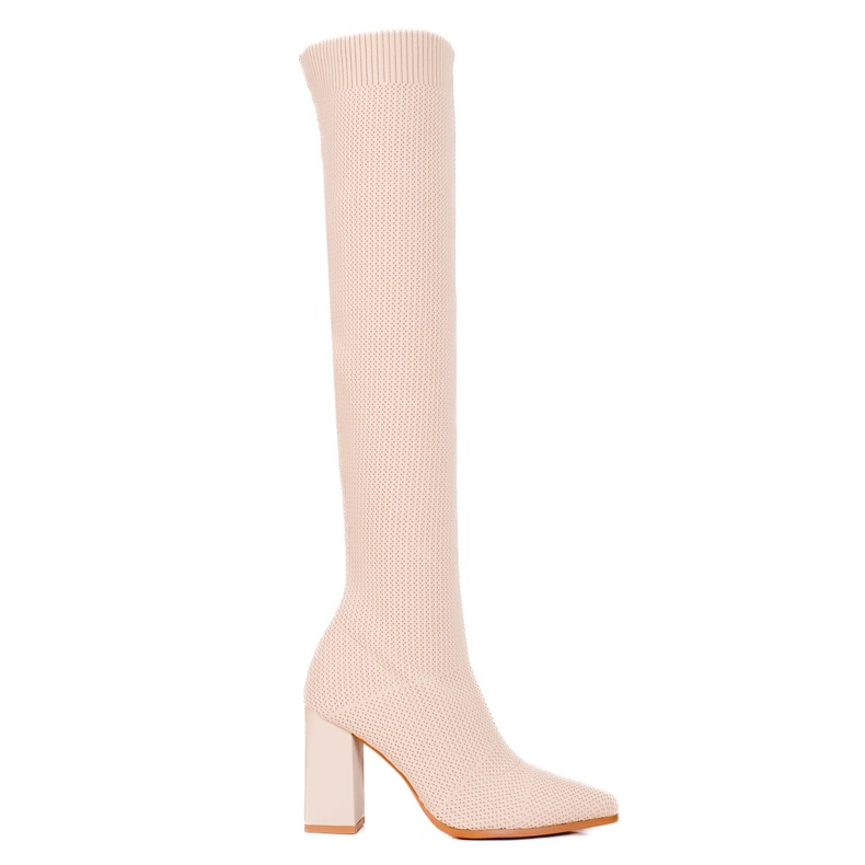 Cuissardes Shelovet à col en V pour femmes avec tige élastique beige