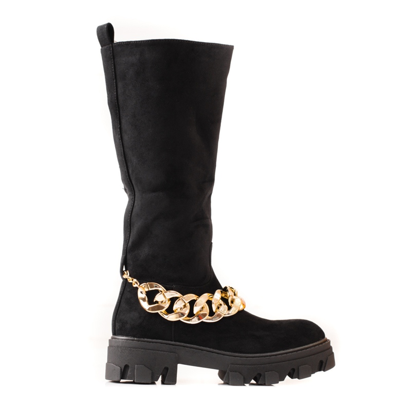 Bottines femme noires avec chaîne dorée le noir