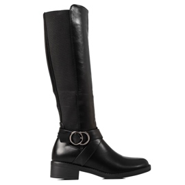 Bottes classiques pour femmes à talons plats Shelovet noir