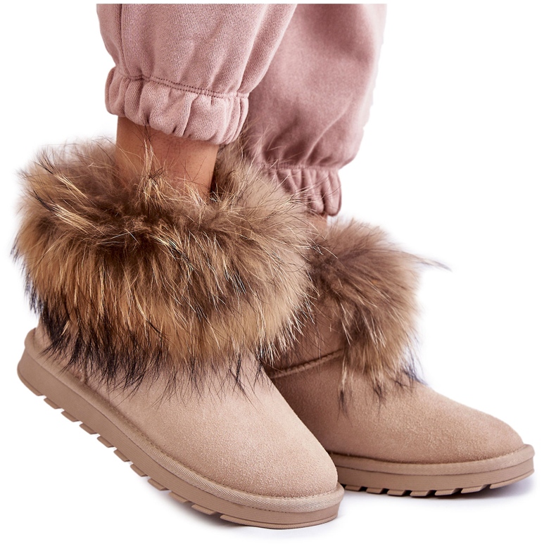 FS1 Bottes De Neige Femme En Daim Avec Fourrure Beige Alexa