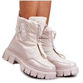 PM1 Bottes de neige chaudes beiges pour femmes avec fermeture éclair Marit