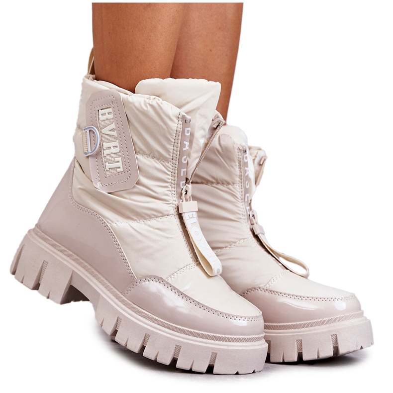 PM1 Bottes de neige chaudes beiges pour femmes avec fermeture éclair Marit