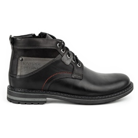 Kampol Bottes d'hiver en cuir pour hommes 152KAM noir