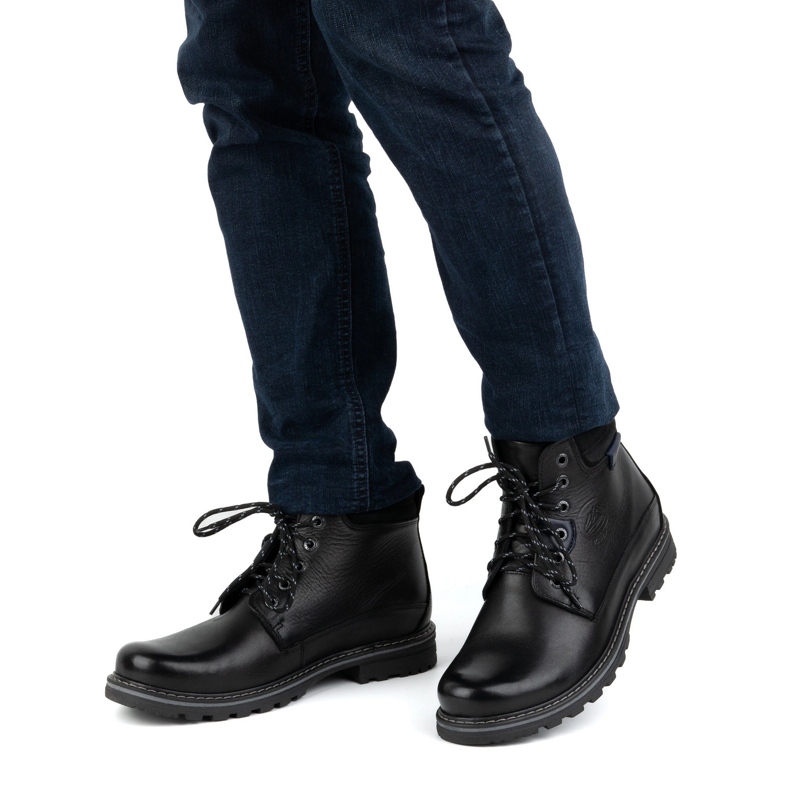 Kampol Bottes d'hiver en cuir pour hommes 128KAM noir le noir