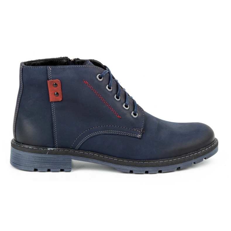 Kampol Bottes d'hiver en cuir pour hommes 103KAM bleu marine Kampol Bottes d'hiver en cuir pour hommes 103KAM bleu marine