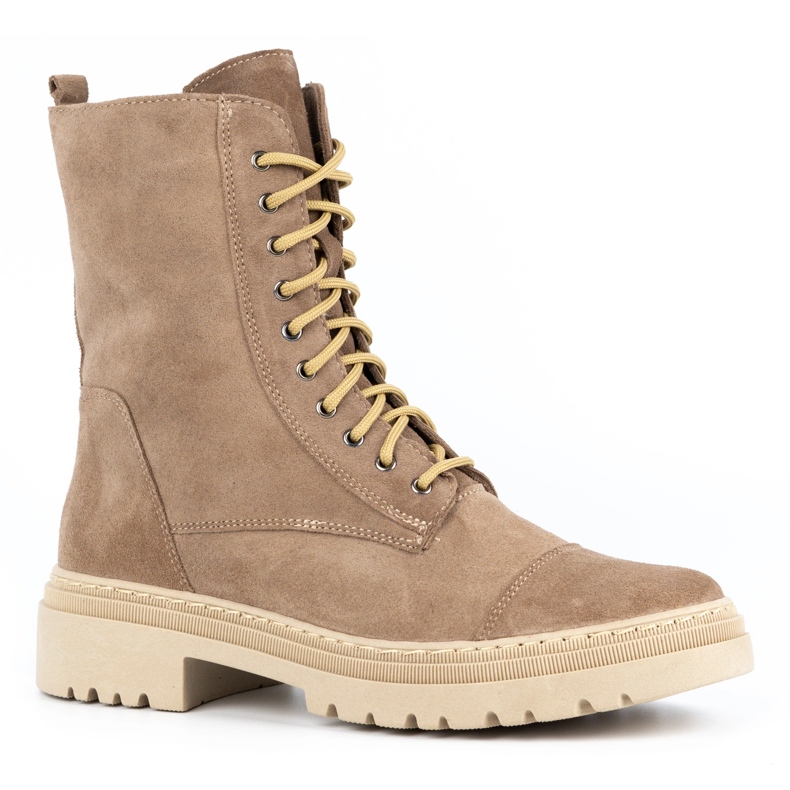 WASAK Bottes d'hiver à lacets en cuir pour femmes 0640 beige