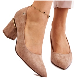 PS1 Escarpins à talons hauts en daim classiques avec embellissements Derren beiges brun