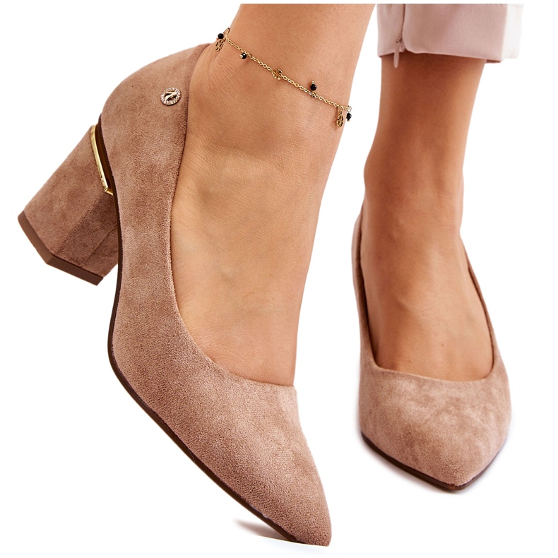 PS1 Escarpins à talons hauts en daim classiques avec embellissements Derren beiges brun