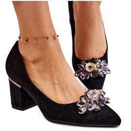 PS1 Élégantes Escarpins En Daim Avec Décoration Elianne Noire