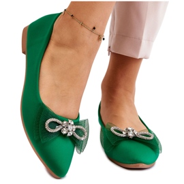 PS1 Ballerines Pointues Femme Avec Nœud Décoratif Vert Lumineux