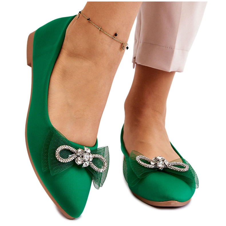 PS1 Ballerines Pointues Femme Avec Nœud Décoratif Vert Lumineux