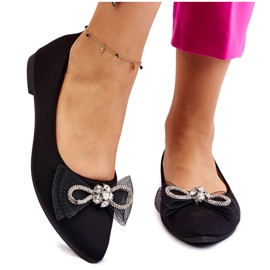 PS1 Ballerines Pointues Femme Avec Nœud Décoratif Noir Lumineux le noir