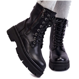 PG1 Bottes trappeur à lacets en cuir pour femmes Noir Shanna