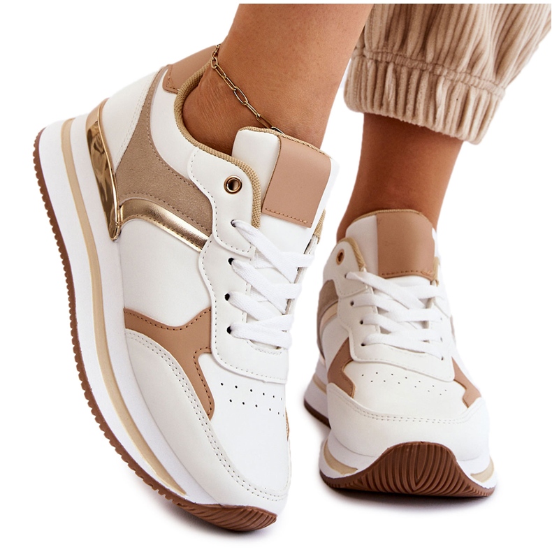 PG1 Chaussures de sport compensées à la mode pour femmes blanches et beiges Yuki PG1 Chaussures de sport compensées à la mode pour femmes blanches et beiges Yuki