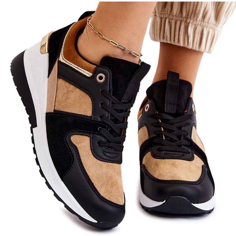 PG1 Baskets compensées classiques beiges et noires Collie le noir