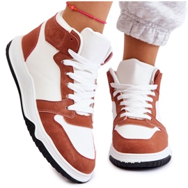 BM Chaussures de sport hautes pour femmes Baskets Blanc Camel Rumeur brun