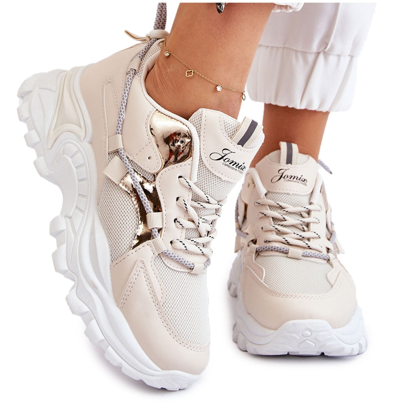 PA1 Chaussures De Sport Pour Femme À Lacets Sur La Plateforme Beige Minea