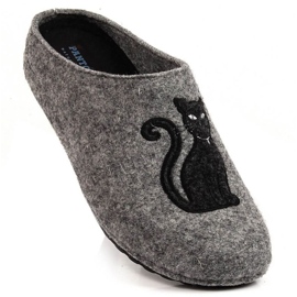 Pantoufles en feutre Panto Fino avec un chat W KK267047 INT1799 gris