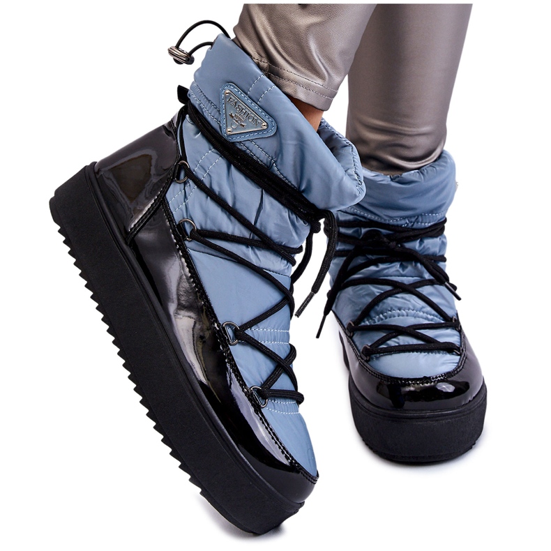 Bottes de neige à lacets à la mode pour femmes Bleu Carrios