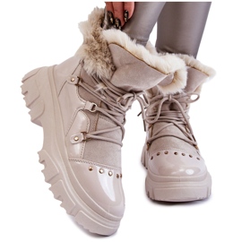 Bottes Femme Avec Fourrure À Lacets Beige Clair Merron