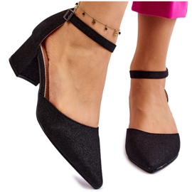 PG1 Escarpins à talons bas brillants à la mode Noir Leilany